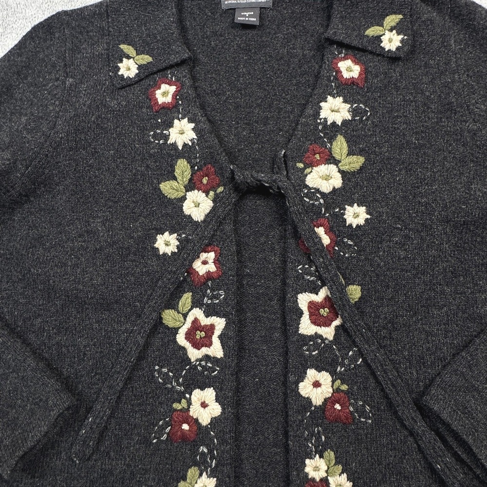 Woolrich Lambswool Floral Embroidered Cardigan Sweater Onyx Heather Gray Small - Picture 2 of 15
